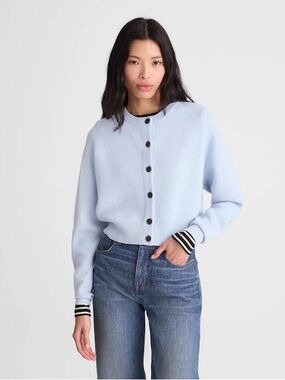 Madewell Raglan-Sleeve Cropped Cardigan Merino Wool sky blue NY464 Sz L NWT